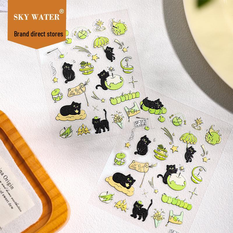 

Sky Simple Lazy Cat Embossed Sticker - Black Kitten Adhesive for Tablets & Phones