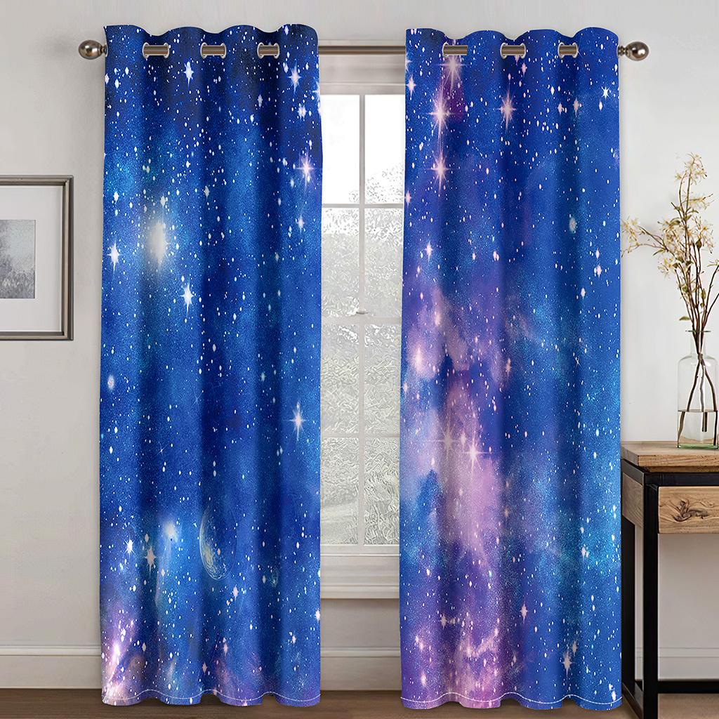 3D Pattern Print Modern Colorful Sunset Landscape Purple Starry Sky  Shading Window Curtain For Living Space Bedroom Space Decor