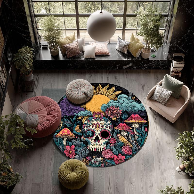 Skull Pattern Round rug,Carpet Rug for Living Room Bedroom Playroom ,Non-slip Floor Mat,Holiday Gifts and Birthday Gifts.