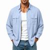 Men’s Linen Multi-Pocket Jacket; Fashionable, Holiday-Style, Relaxed-Fit, Long-Sleeved Shirt with Turn-Down Collar
