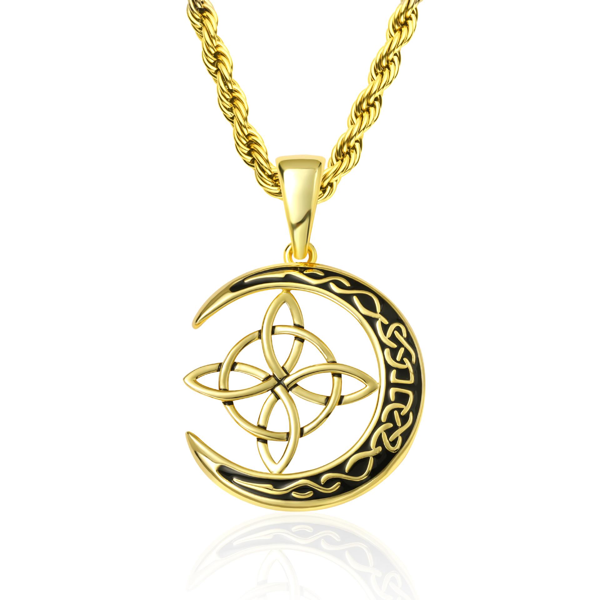 Viking Brass Celtic Trinity Knot Moon Pendant Necklace Handmade Jewelry Gift for Women золотой