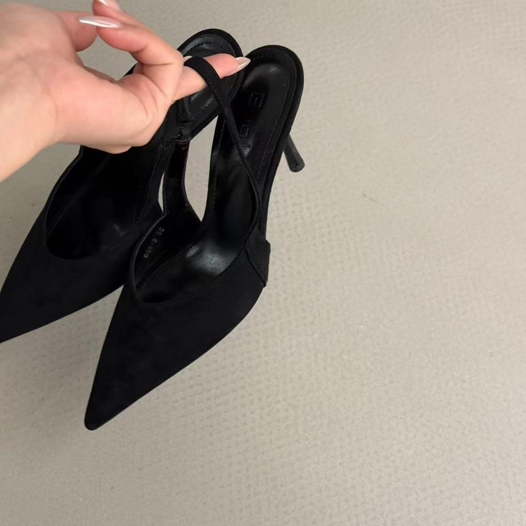 Temperament high heel black bag head sandals women's height increase spring and summer niche high-end temperament with skirt pointed single shoes