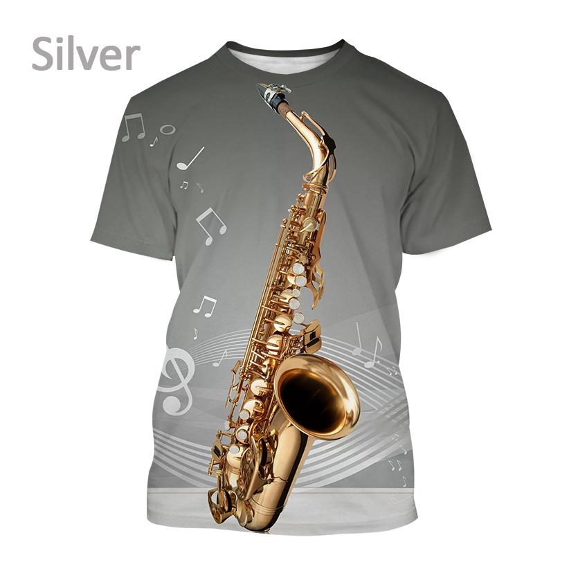 Men's Music Art Short-sleeved T Shirt 3D Printed New Jazz Musical Instrument Saxophone T Shirt Harajuku Style Streetwear Top