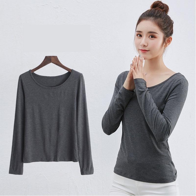 Klassisches Baumwollmischgewebe Damen Langarm Einfarbiges T-Shirt mit zeitlosem Reiz