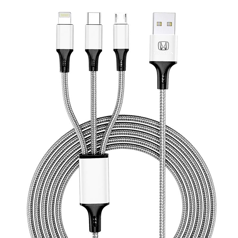 Car Emblem 3in1 Type C Lightning Micro USB Fast Charging Cable for Honda Civic Accord CRV Fit Jazz Odyssey Vezel Pilot HRV Styling Insight