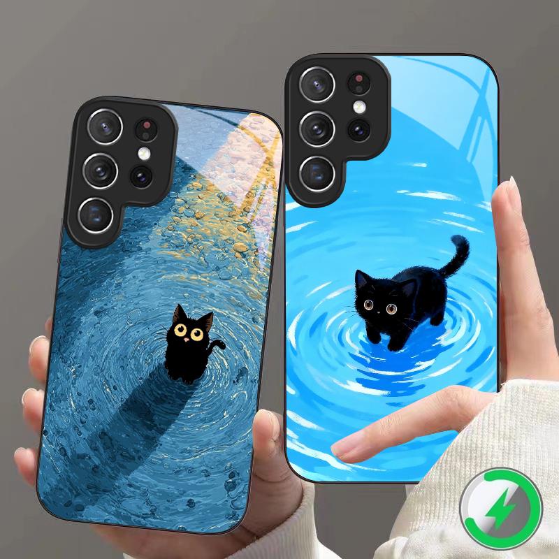 A Kitten In Blue Water Suitable For Samsung Galaxy S25 Ultra S20 FE S21 S22+ S23 Plus S24 S26 Edge Magnetism Glass Phone Casee