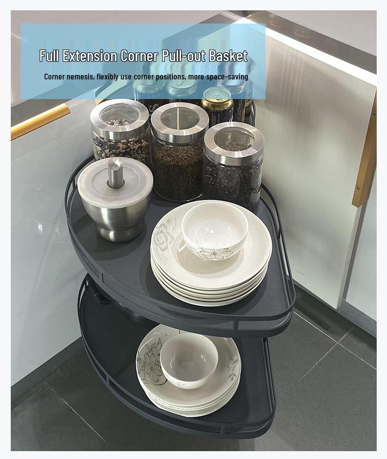 Rotating Kitchen Cabinet Corner Lazy Susan Spice and Dish Rack Storage Basket