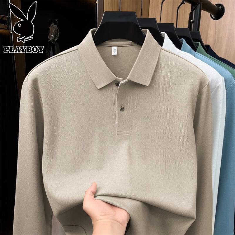 PLAYBOY Men's 100% Cotton Long-Sleeve Polo Shirt