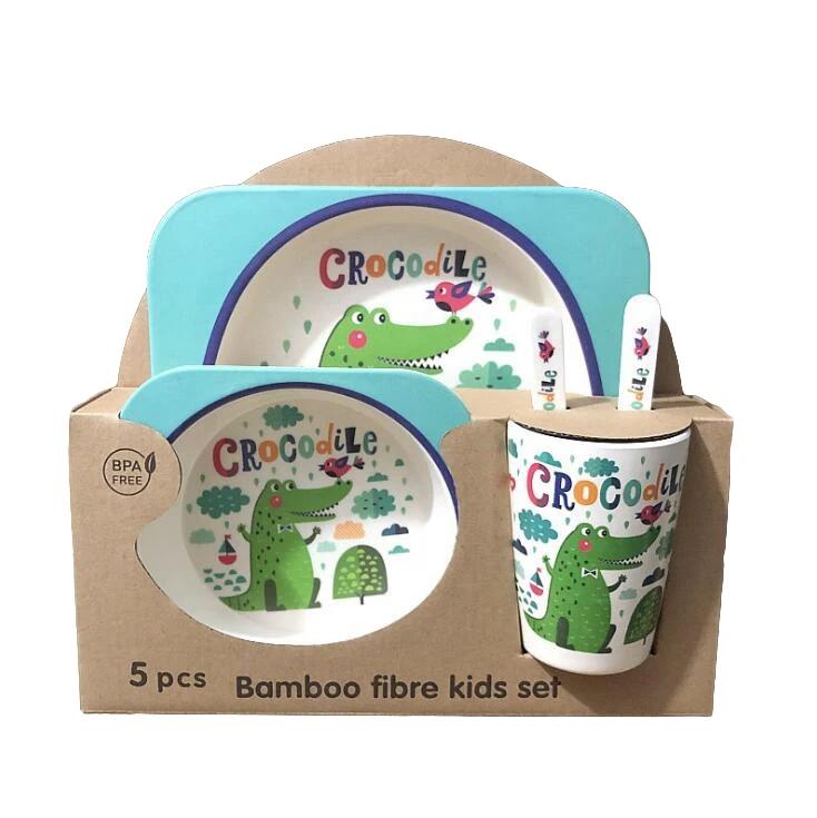 

5pcs/set Baby Dishes Set Eco-friendly Bamboo Fiber Dinnerware Cartoon Cute Tableware Food Plate Bowl for Kids Boy Girl Gifts