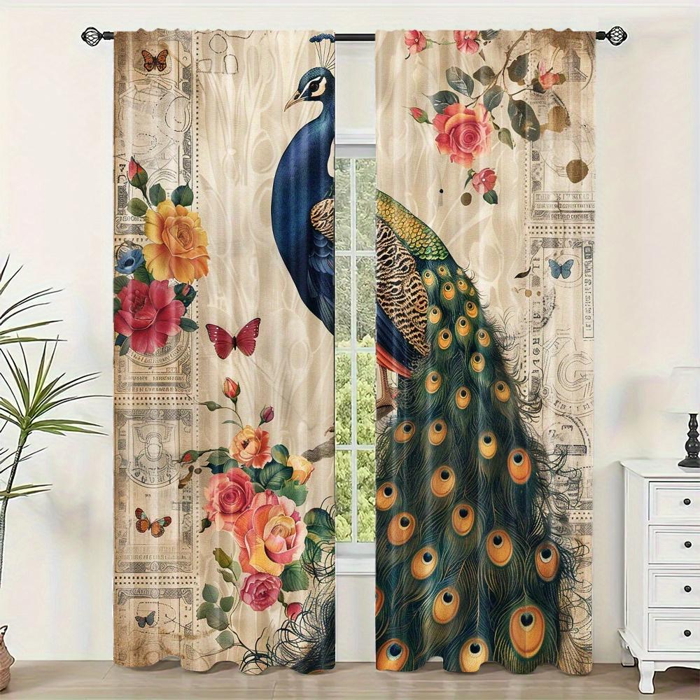 2-Piece Set Vibrant Peacock Print Curtains Rod Pocket Design For Living Room Kitchen Bedroom Window Blinds Home Decor cortinas