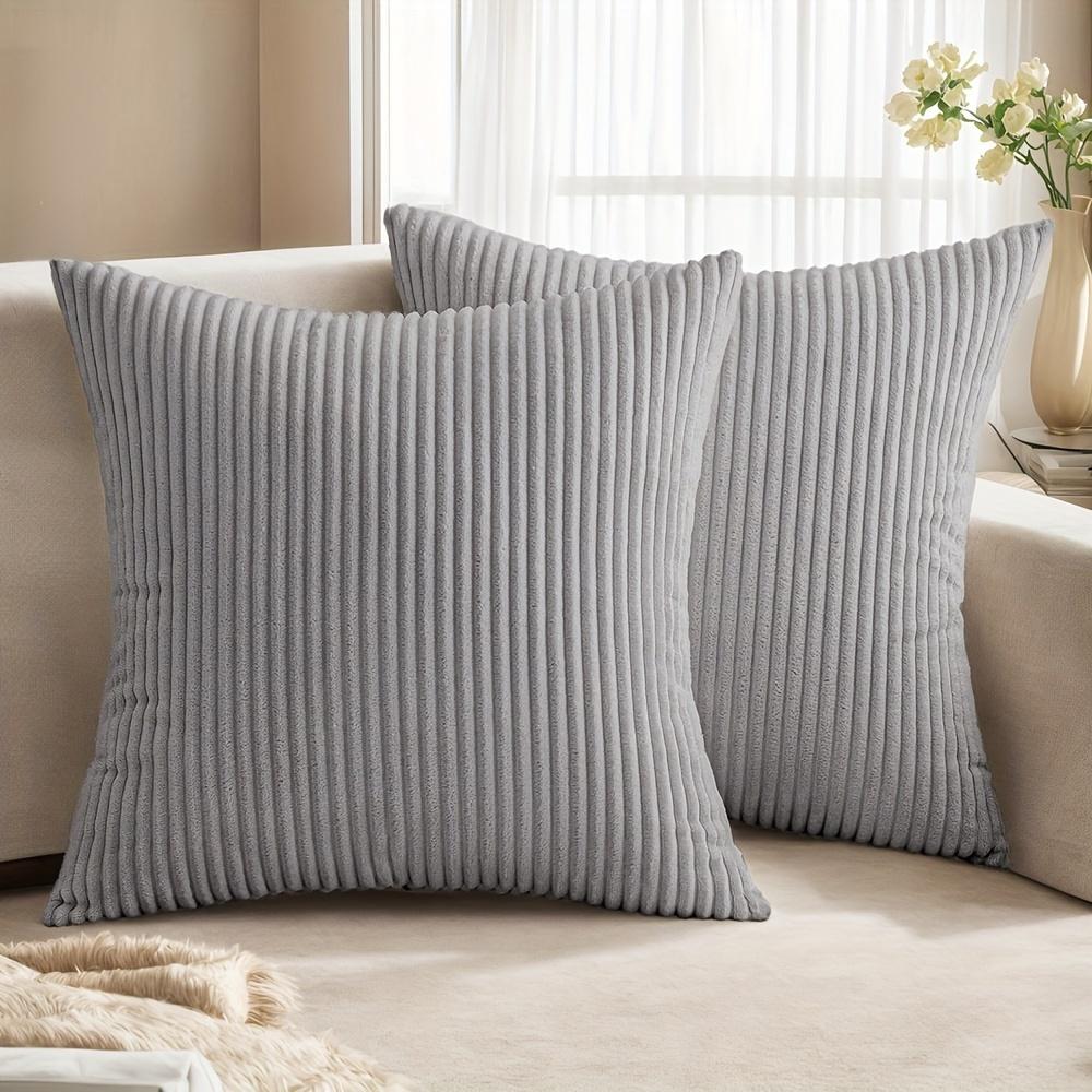 Soft Striped Home Decorative Throw Pillow Covers, Square Corduroy Cream Cushion Cases