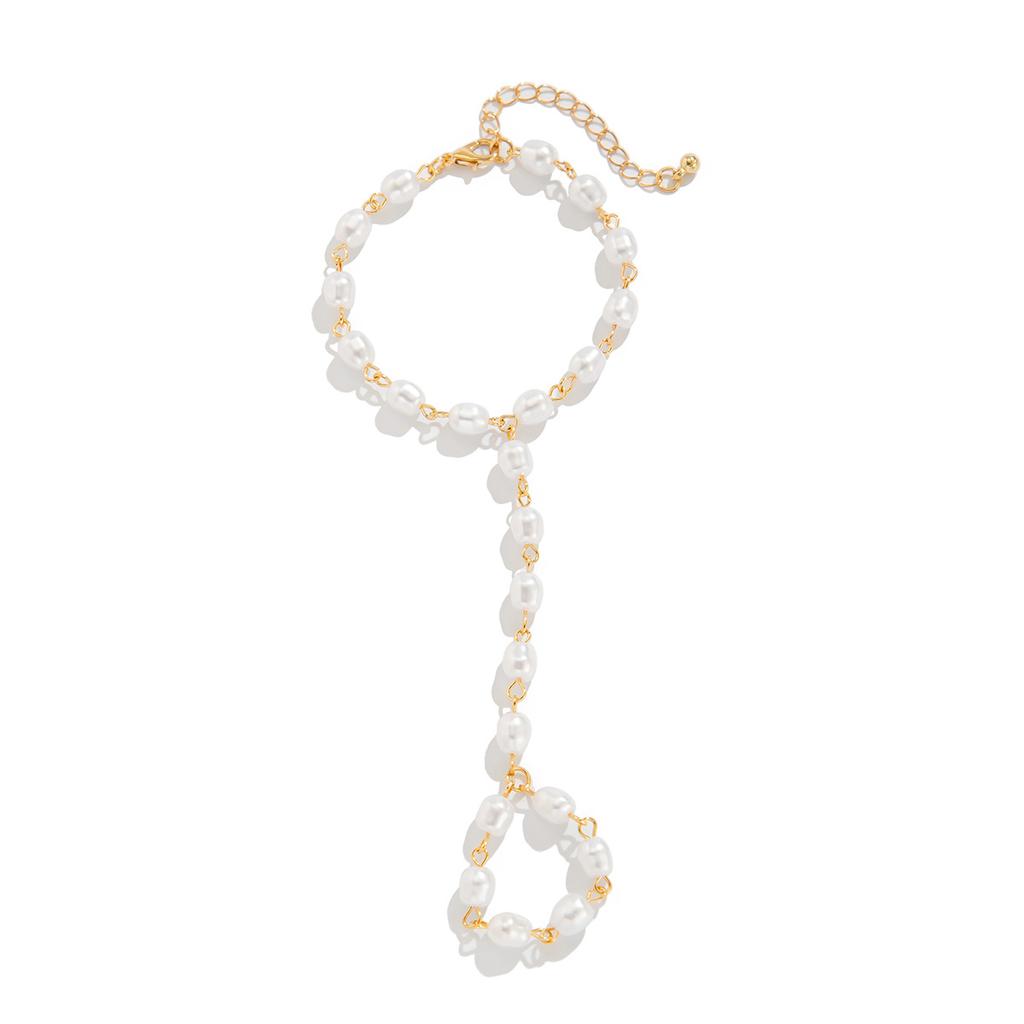 Wind Baroque Imitation Pearl Finger Bracelet Bracelet Design Imitation Crystal Back Chain