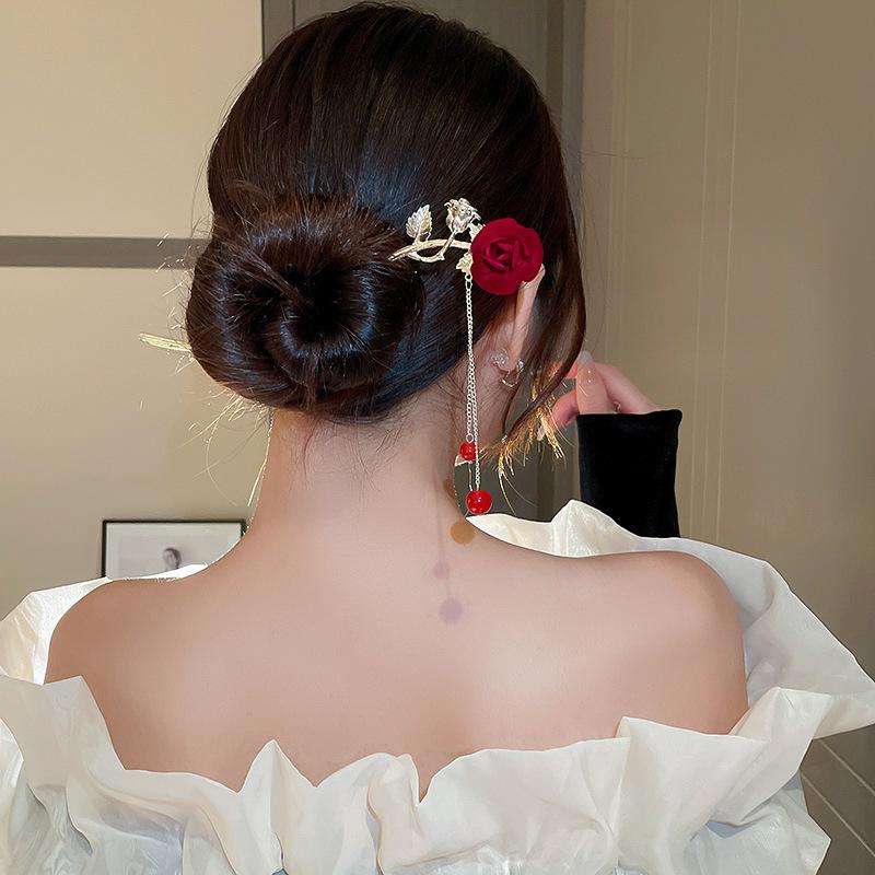 New Chinese Style Butterfly Flower Bead Tassel Hairpin, Chinese Style High-End Hairpin, Hanfu Versatile Hairpin, Hair Accessory for Women