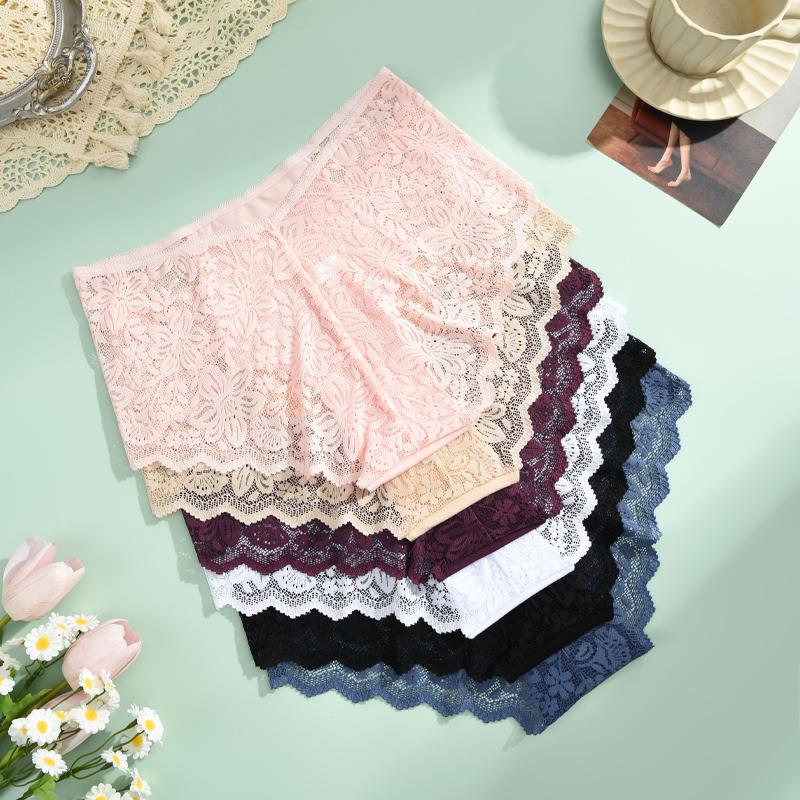 3Pcs Women's Lace Panties Sexy Hollow Out Boyshort Underwear Transparent Floral Underpants Girls Tempting Lingerie S-XXL