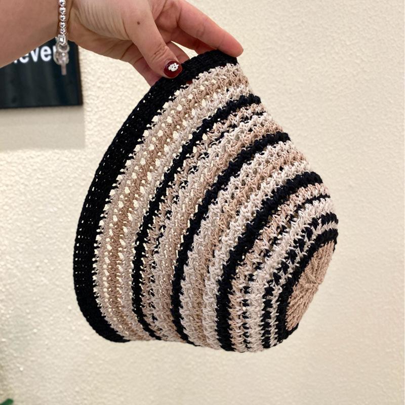 Spring and Summer Knitted Bucket Hat Color Matching Shows the Face Small Seaside Vacation Sunshade Anti-sun Hat Bucket Hat Tide