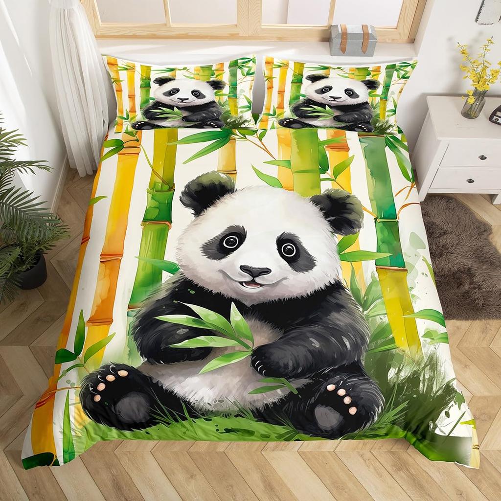 Panda-tryckta påslakan för barn pojkar flickor tonåringar Queen King Lätta täckesöverdrag Söta djur sängkläder set Rumsinredning