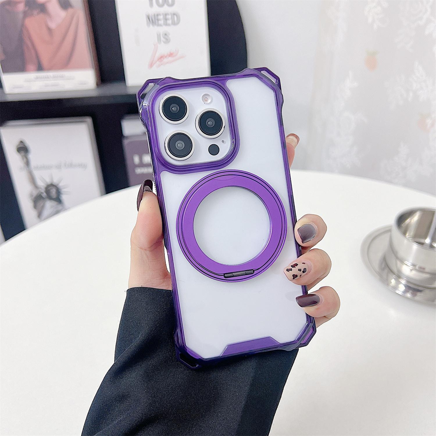 

For iPhone 15 Pro Max Magnetic Case Ring Kickstand TPU+PC Phone Cover Purple