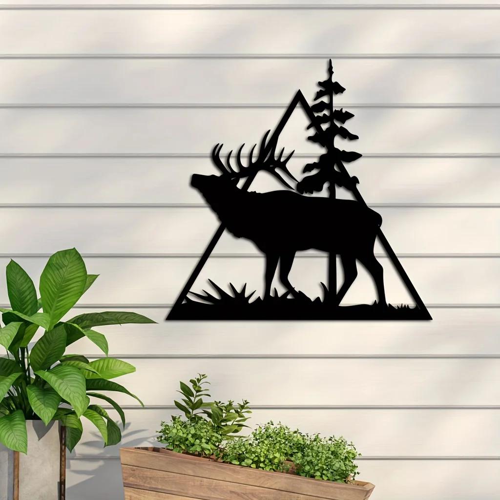 Metal Deer Art Wall Decor - Forest Deer Sign - Elegant Metal Forest Deer Wall Hanging - Stylish Wall Decor for Home