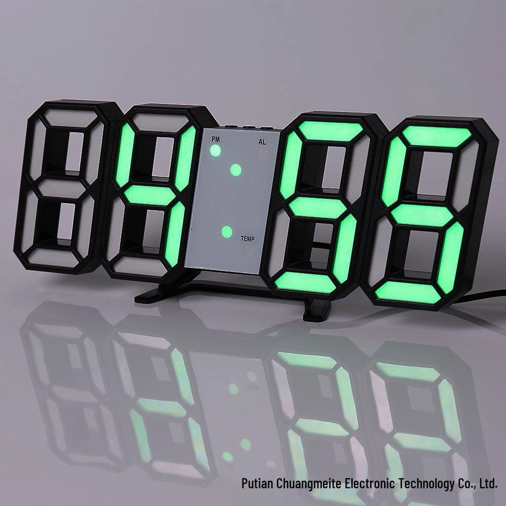 3D LED Digital Clock with Alarm, Calendar, and Thermometer for Living Room Wall