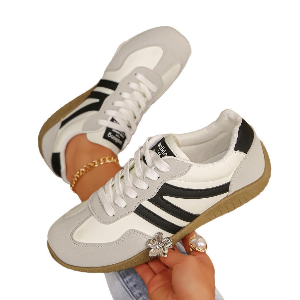 Damen Übergröße Deutsche Trainer Sneaker, Retro Colorblock Patchwork Freizeitschuhe, Komfort Flache Gehenschuhe für Damen