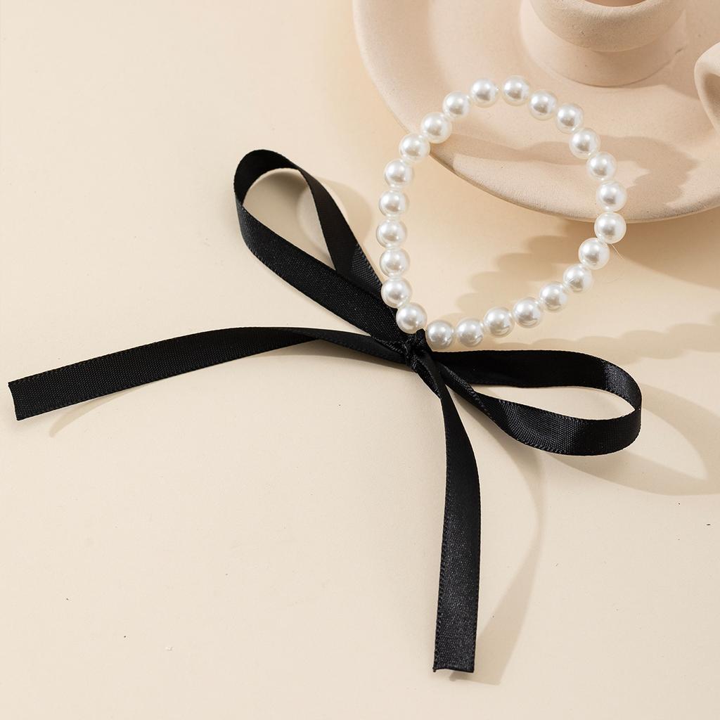 Accessories Retro Long Bow Clavicle Chain Neck Chain DIY Lace Velvet Pearl Necklace Women