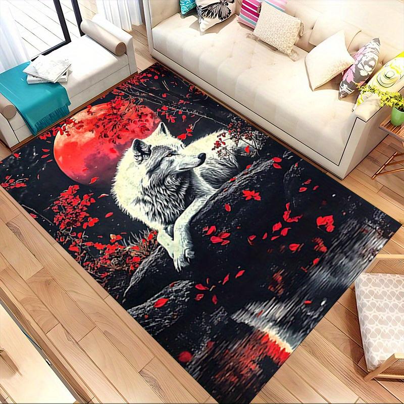 1pc Wolf Moon Themed Rug for Home Decor, Non-slip Office Carpet, Chair mat, Outdoor Mat, Christmas and Halloween gifts-0731031