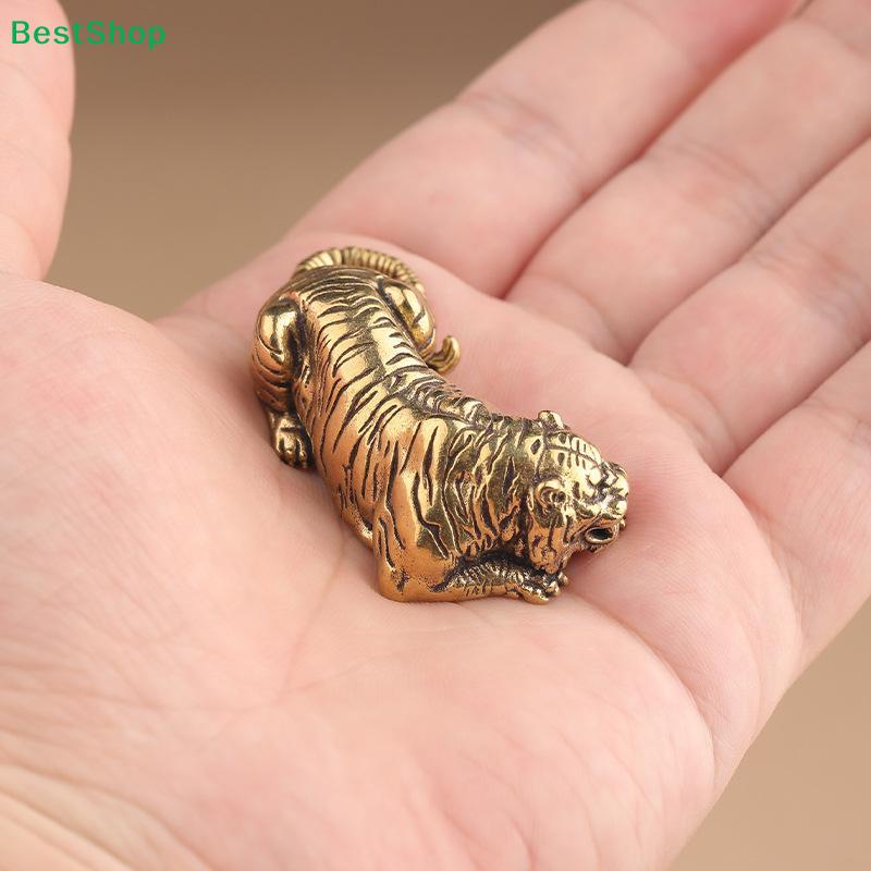 Mini Brass Tiger Figurine, Vintage Solid Brass Crouching Tiger Ornament for Desk Decor & Handheld Play
