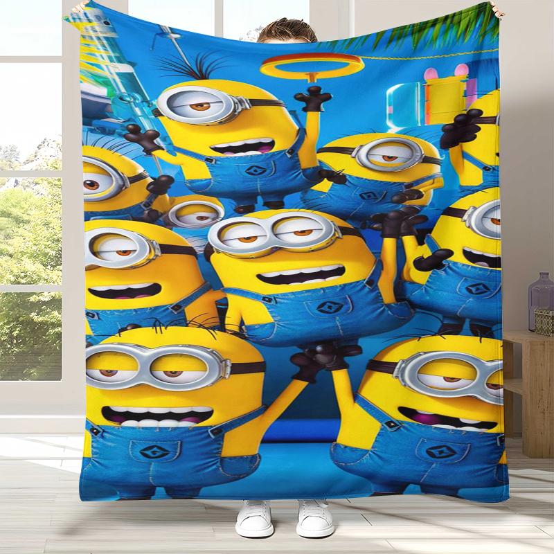 Cute Minions cartoon Flannel Blanket,Ultra Soft Warm Plush Throw for Home Bedroom Bed Sofa Cover Camping Picnic gift kids