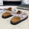 Spring Summer  Girls Soft Wooden Slippers One-piece Strap Flip Flops Trendy Beach Korean Style Double Ring  Sandals