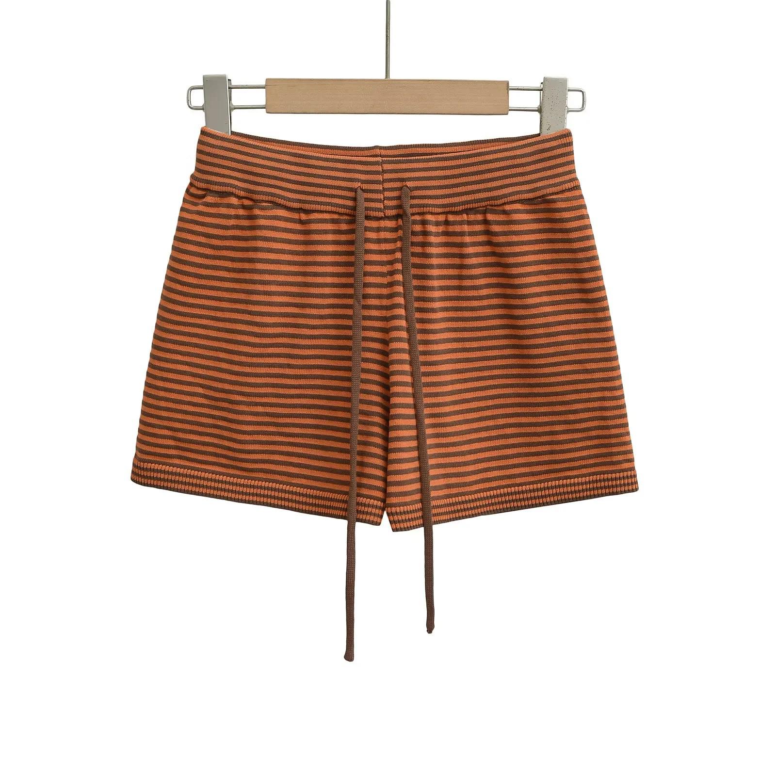 

Женские шорты с высокой талией, цветными блоками и полосками - повседневные, свободного кроя, с кулиской для весны/лета Large