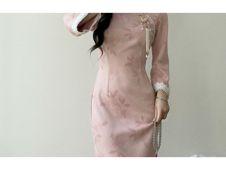 Podzim 2025 Růžový semišový čínský oděv s velkými obrácenými rukávy – Moderní čínský styl pro ženy