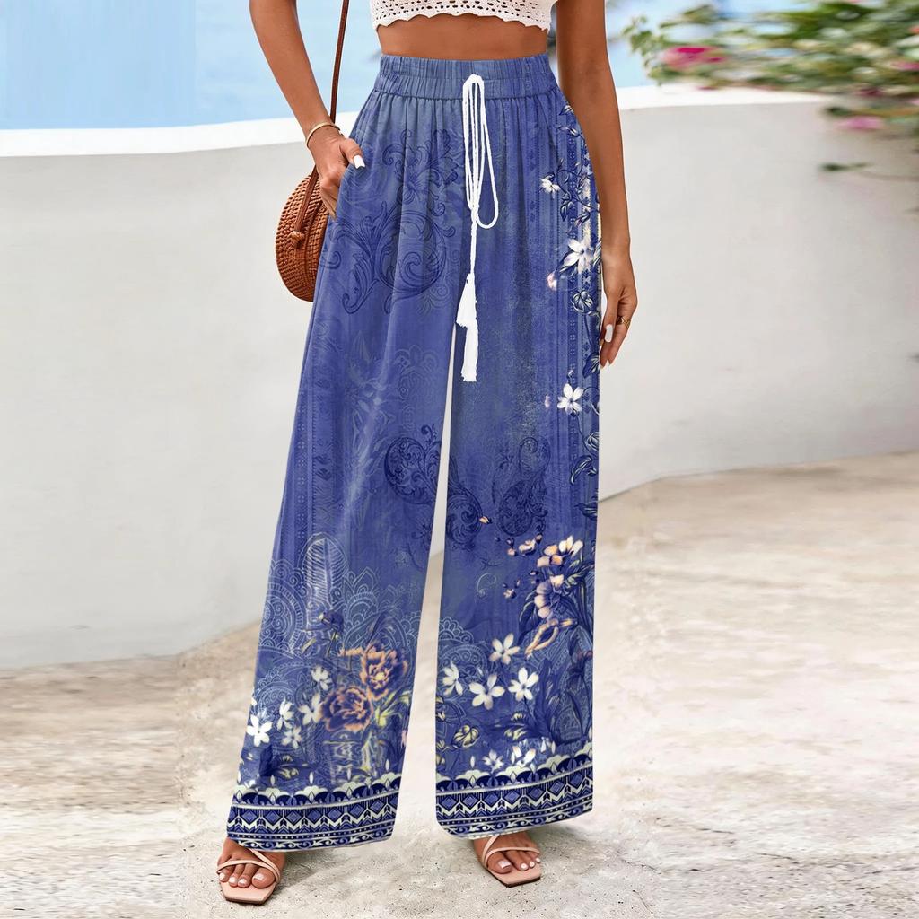 Women's Wide-Leg Casual Flowy Floral Print Pants