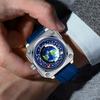 Binbang 2023 Men's Cool Large Dial Watch with Moon, Earth, Starry Sky Design & Genuine Leather Strap