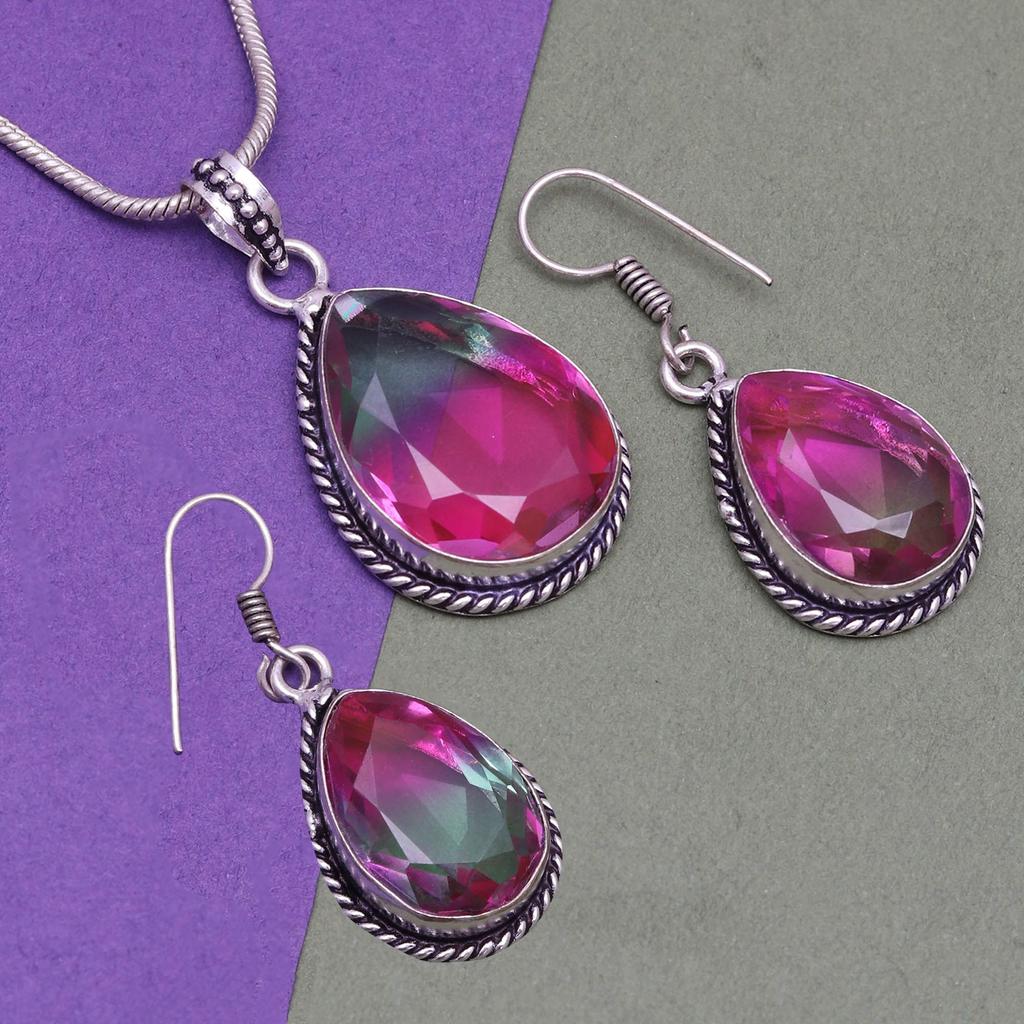 Bio-Tourmaline Quartz Jewelry Set 18-20'' Handmade For Womens Unisex New