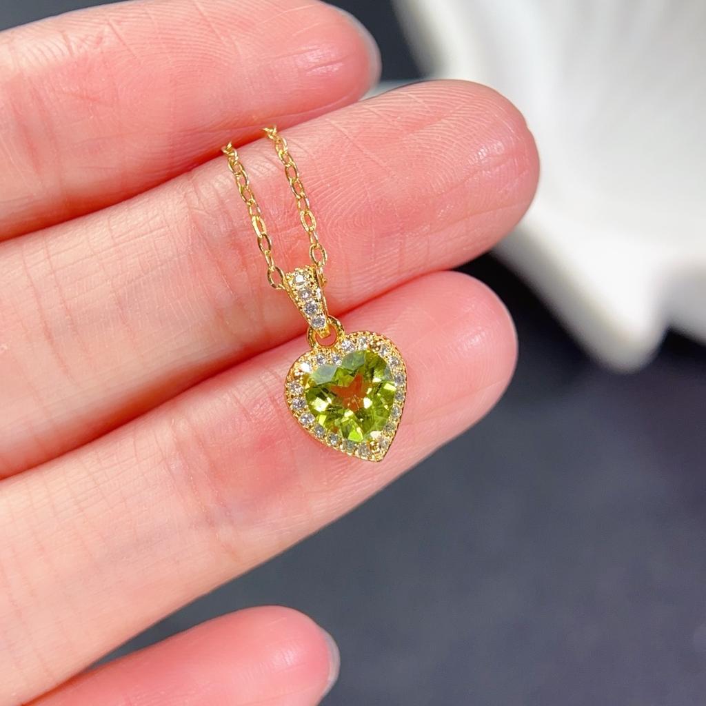 925 Sterling Silver Natural Peridot Classic Pendant Gold Chains for Women Party Gift /ODM