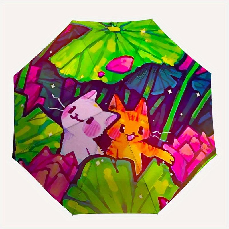 1pc Cat Garden Automatic Open/close Folding Umbrella, Compact Portable Travel Umbrella, Perfect Birthday/Christmas, Cute Umbrella, Durable C