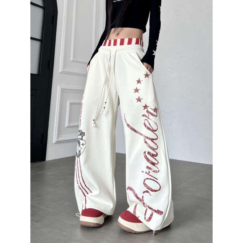Unisex Wide Leg Pants With Letter Stripe Print High Street Style Loose Fit Casual Trousers Fall
