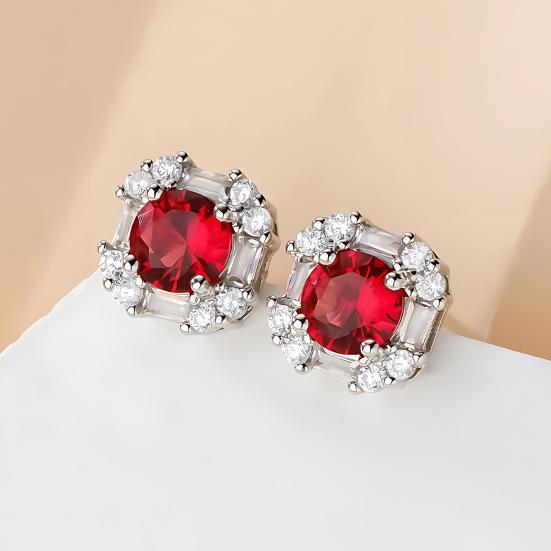 Red Zircon Love Heart Jewelry Set Rhinestone Necklace Stud Earrings Ring Set Romantic Accessories for Birthday Valentine's Day Gift