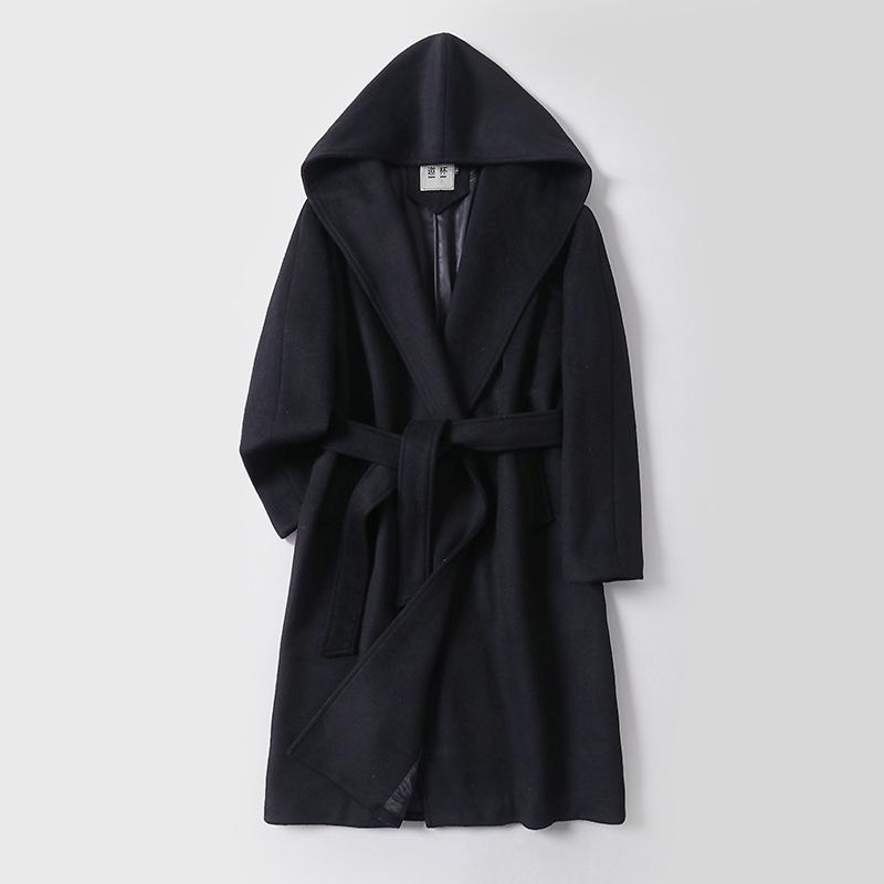 

British Stylish Solid Color Men s Cashmere Over-the-Knee Slim Fit Wool Trench Coat for Autumn/Winter. XL чорний