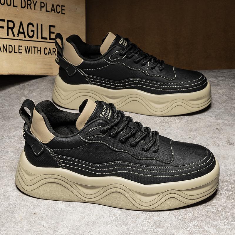 Autumn And Winter Thick-Soled Heightening Men'S Casual Board Shoes Microfiber Leather Surface Low-Top Lace-Up Fashion Sports Men'S Shoes