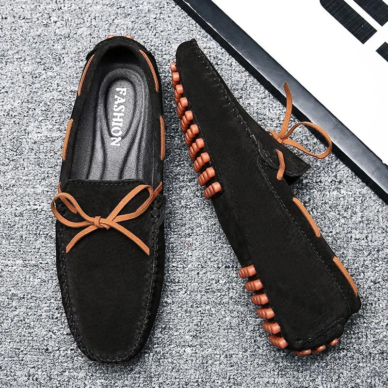 British Style Genuine Leather Loafers Men Big Size 47 Soft Bottom Driving Lazy Shoes New Moccasins Outdoor Slip-on Suede Loafers