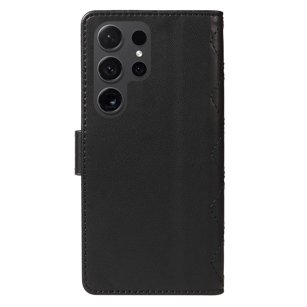 Für Samsung Galaxy S24 Ultra Brieftasche Hülle Rhombus Leder Handyhülle mit Schultergurt und Handschlaufe