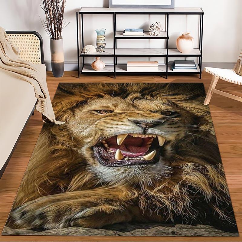 Lion Face Carpet for Living Room Decor, Fierce Animal Design Rug Suitable for use as an anti-slip for living room bedroom sofas
