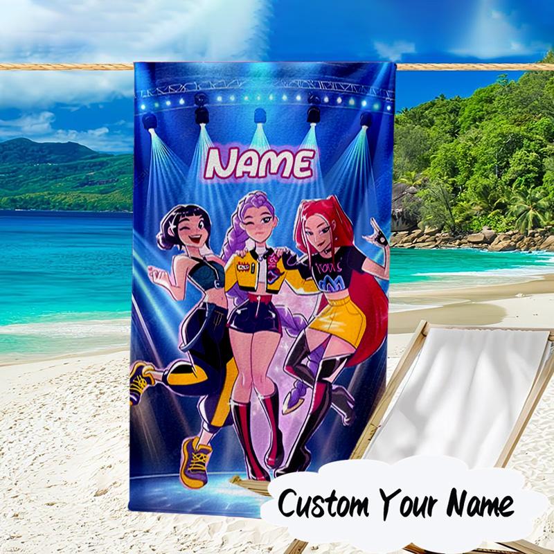 Custom Name KPop Cartoon Microfiber Beach Towel Super Soft & Absorbent for Bath, Beach, Travel Bath Time Accessory, Fan gifts