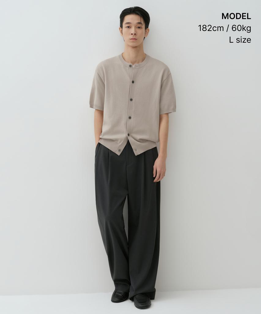 Musinsa Standard Washable Supima Cotton Round Neck Short Sleeve Cardigan [Dusty Cream]