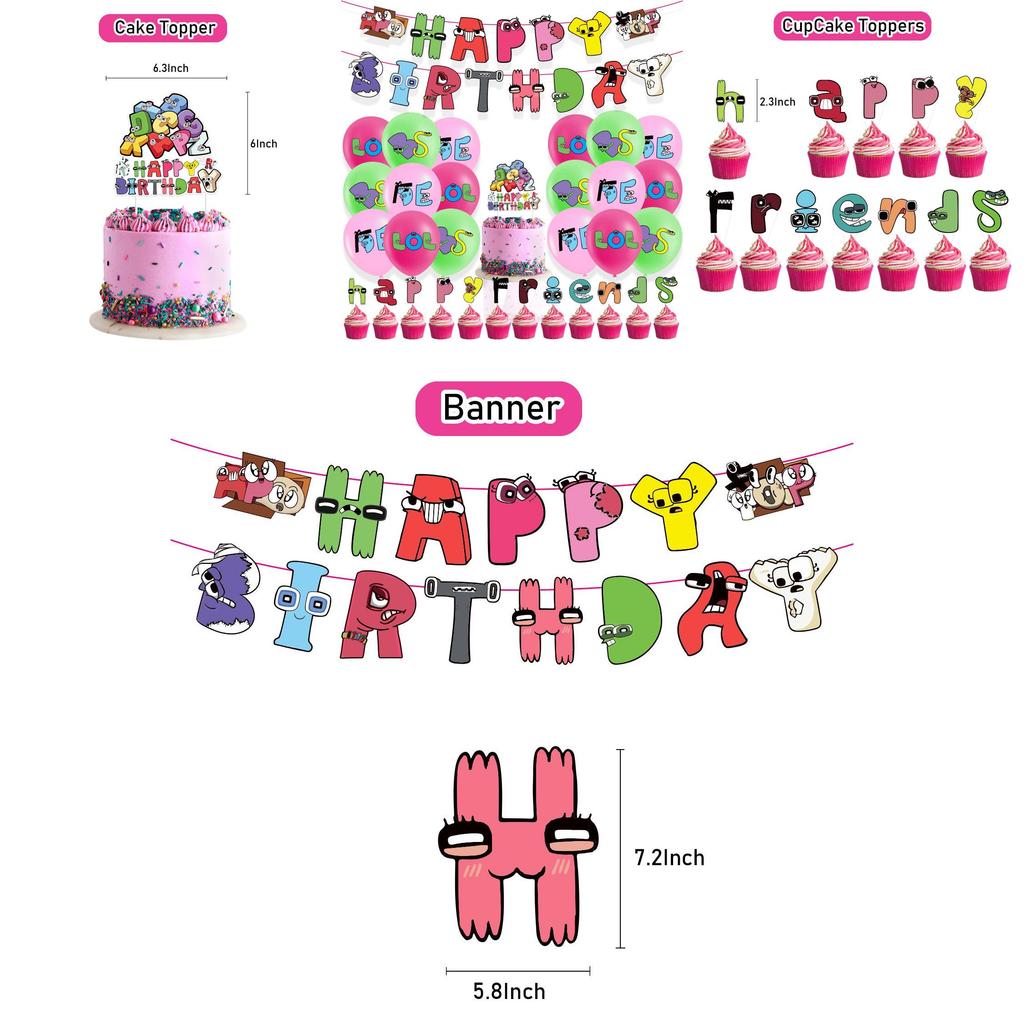 Buntes Ballon-Zugfahnen-Set Alphabet Lore Geburtstagsfeier Heimbedarf