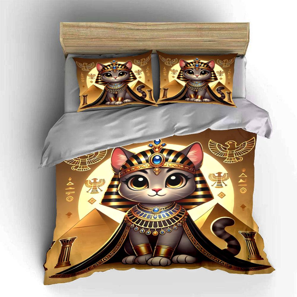 "Egyptian Cat Royalty Decoration Set" Exquisite three-piece bedding set gift for kids and adults