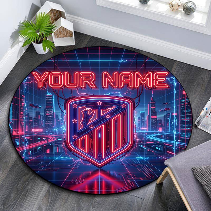 Custom Name,Atletico Grit round rug,Rugfor Living Room Bedroom Playroom ,Non-slip Floor Mat,Holiday and Birthday Gifts.chl