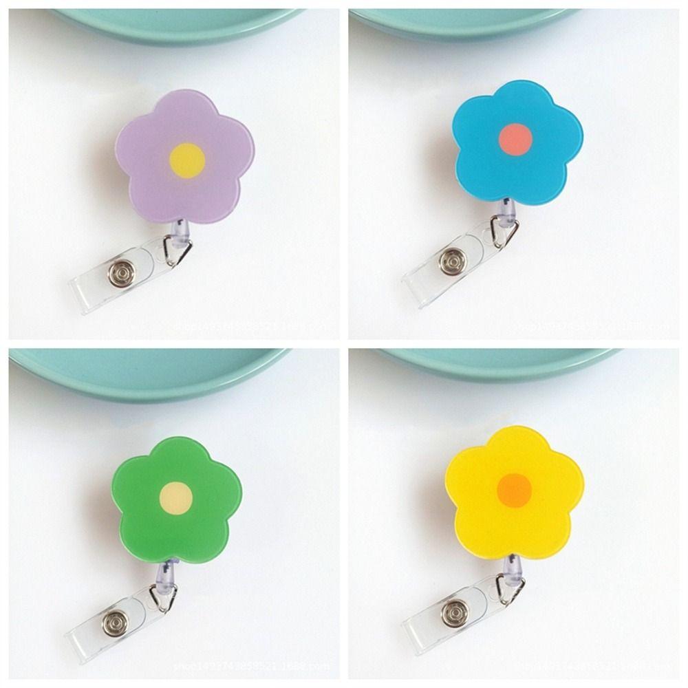 Name Tag Retractable Badge Holder Flower ID Card Holder Cartoon Easy Pull Buckle  Hospital Use