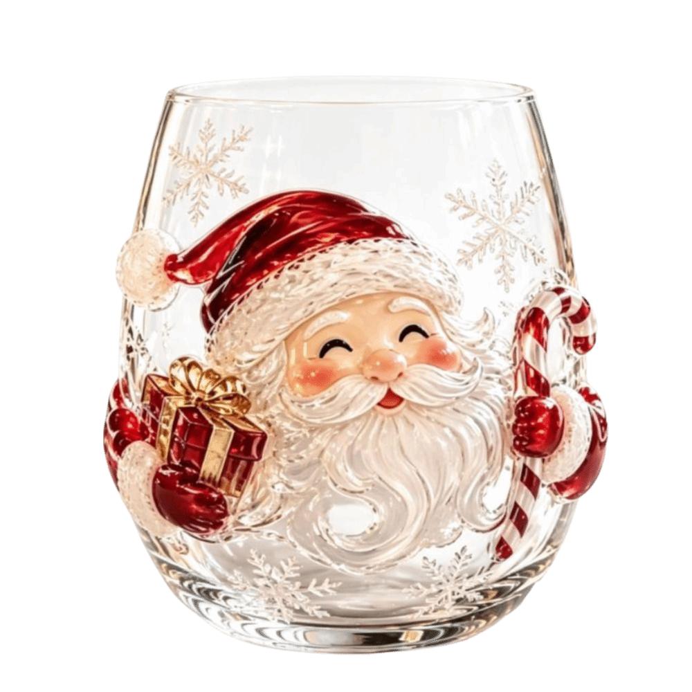 3D Embossed Christmas Wine Glass Reindeer Santa Claus Xmas Glass Cup Tree Snowman Raised Glassware Holiday Table Decor